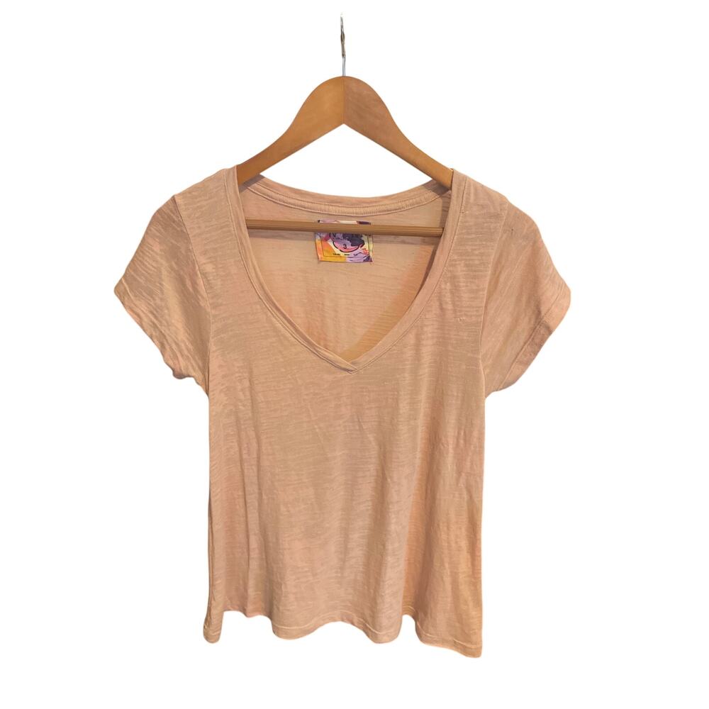 NATION Ltd Beige Slub Burnout V-Neck Tee Size 3 Large L Tissue Weight Sheer Top